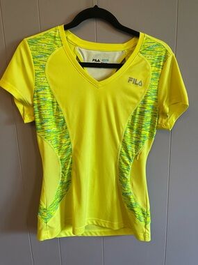 Fila Women's Neon Yellow V-Neck Short Sleeve Performance Tee